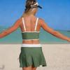 Damen-Badeanzug Unifarben Kordelzug Sport Schlitze Rock Sexy Bikini Anzug Strandbekleidung Mehrfarbig