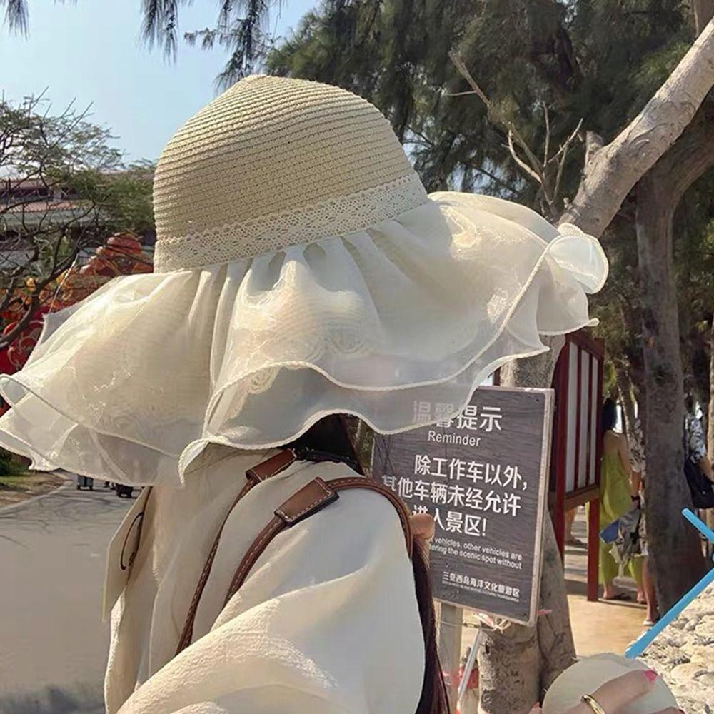 Folding Beach Hat Wide Brim Straw Hat Fashion Sun Hat  Girl