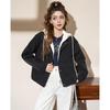 ET BOITE Faux Two-Piece Color-Block Hooded Short Jacket