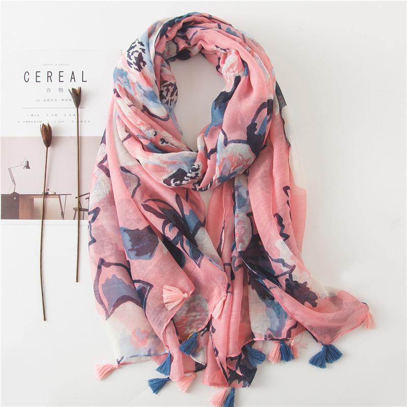 Spain Fashion Daisy Floral Tassel Viscose Shawl Scarf Lady Print Soft Pashmina Stole Wrap Snood Bufandas Muslim Hijab Sjaal