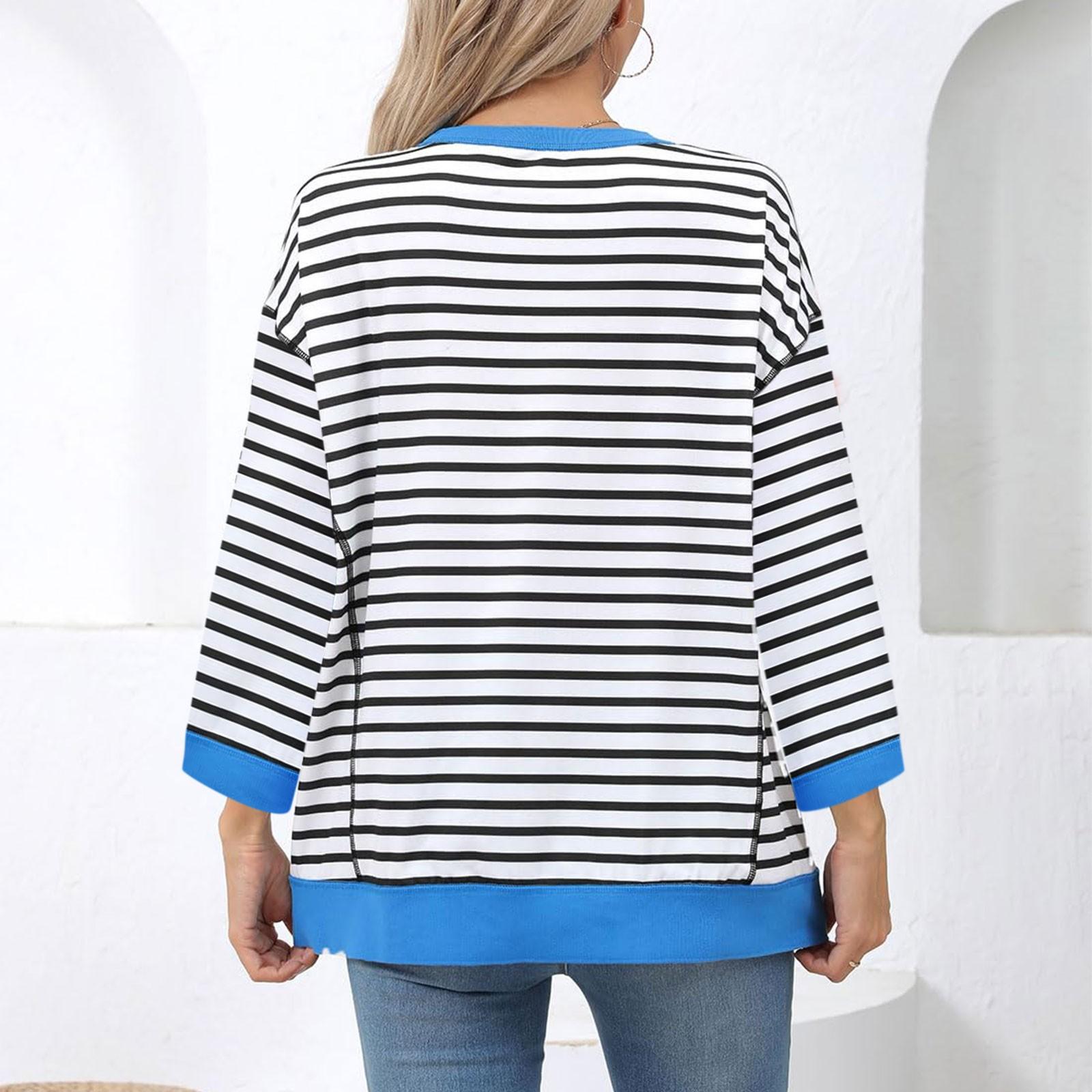 Женская повседневная свободная толстовка-пуловер с принтом в полоску — фото 4