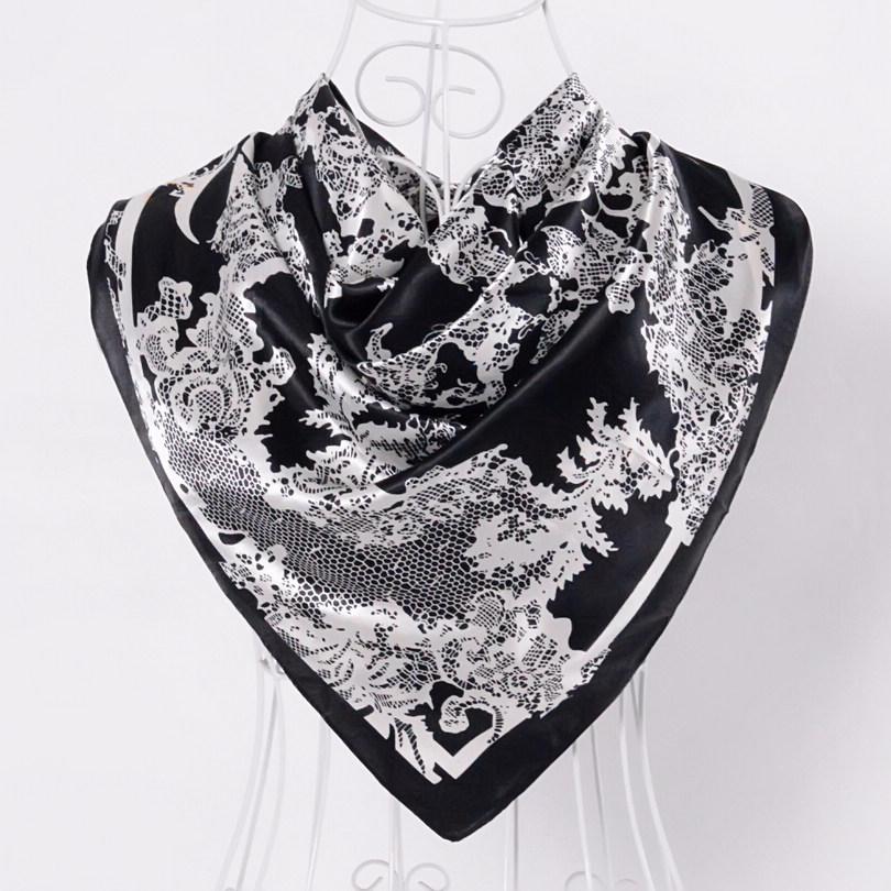 [BYSIFA] China Silk Scarf Shawl For Women  Winter Peony Chain Design Large Square Scarves Wraps Spring Autumn Head Scarves
