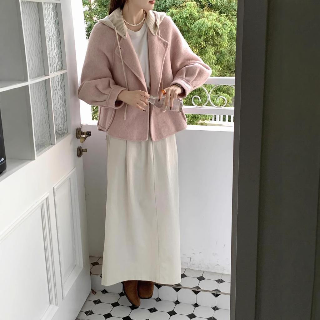 Autumn and Winter New Korean Style Double-sided Cashmere Coat Women's Age-reducing Knitted Hooded Jacket Short Top