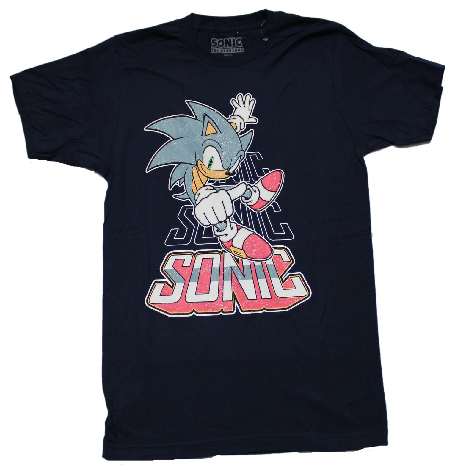 Sonic the Hedgehog New Adult T-Shirt - Punching Sonic Over Name Drop XL