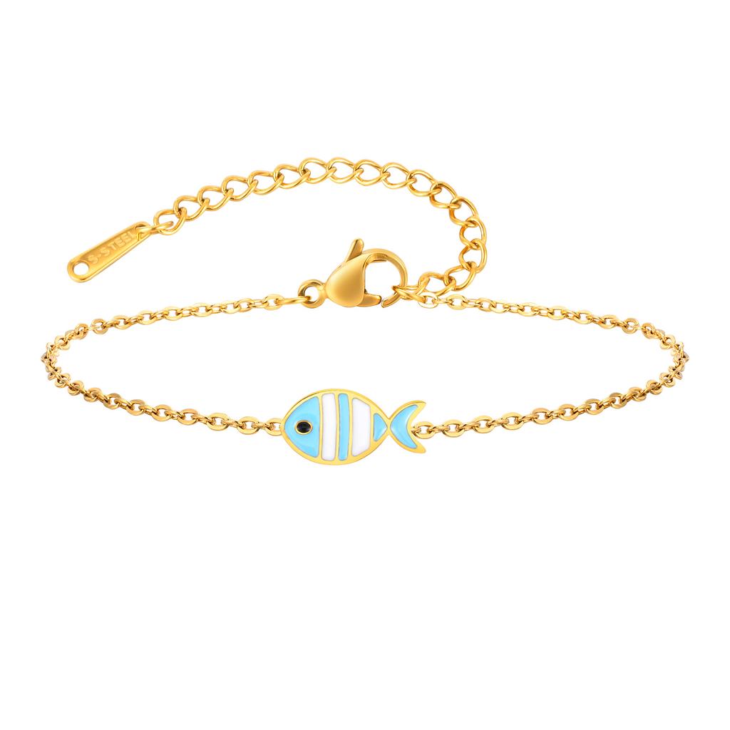 New Fashion Enamel Ladybird Charm Bracelet Women, Stainless Steel Thin Link Handmade Jewelry