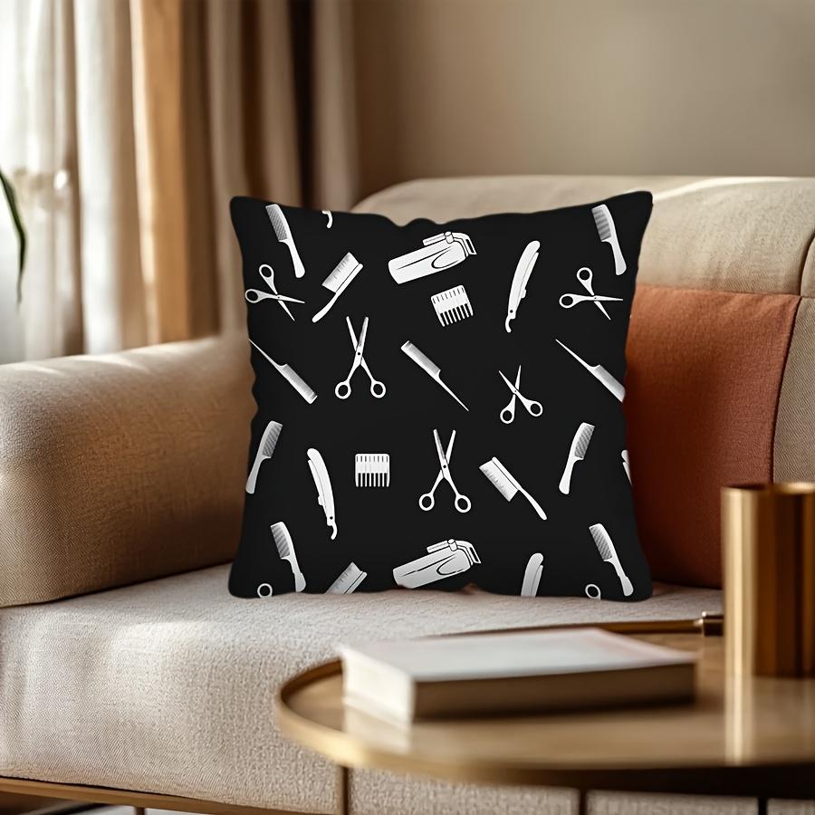1pc Modern Barber Pole & Barber Chair Throw Pillow Cover Suitable for Living Room Sofa, Zippered Decorative Cushion Case 17.7x17.7"