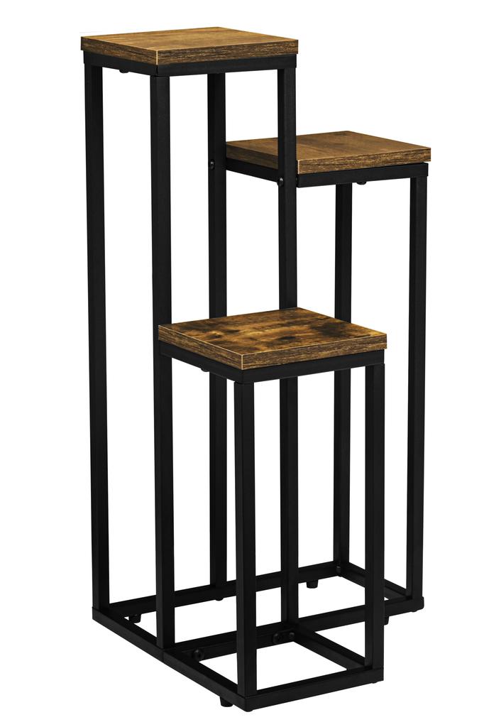 Black Standing Flower Stand Munir Rustic Aged Oak