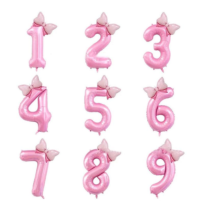 Globos de Cumpleaños con Números 0-9 de 40 Pulgadas Globos Rosas con Lazo de Moño para Cumpleaños de Niñas Princesas Globos para Fiesta de Bodas Globo Gigante con Número