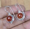 Solid 925 Sterling Silver Carnelian RRound Gemstone Handmade Designer Women Drop Earrings