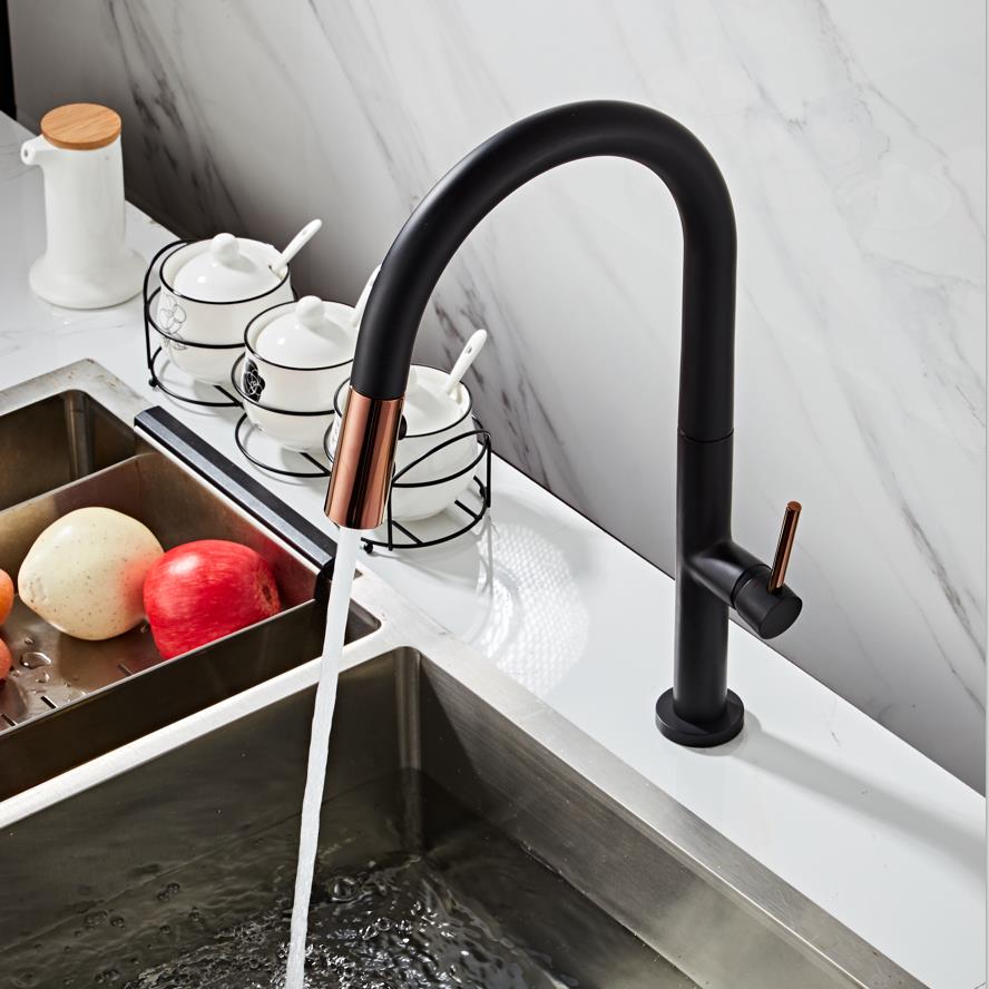 Black Kitchen Faucet Single Hole Pull Out Spout Kitchen Sink Mixer Tap Stream Sprayer Head Chrome/Black Mixer Tap