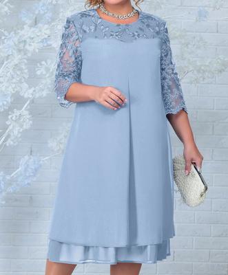 Abito estivo taglie forti Abiti eleganti da festa in chiffon con ricamo elegante per donne paffute Abito da chiesa allentato da donna