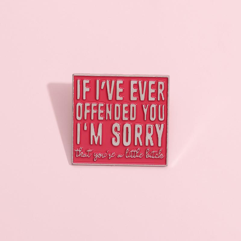 Stylish Red Metal Badge Sorry Brooch Unique Letter Design Fashionable Accessory For All