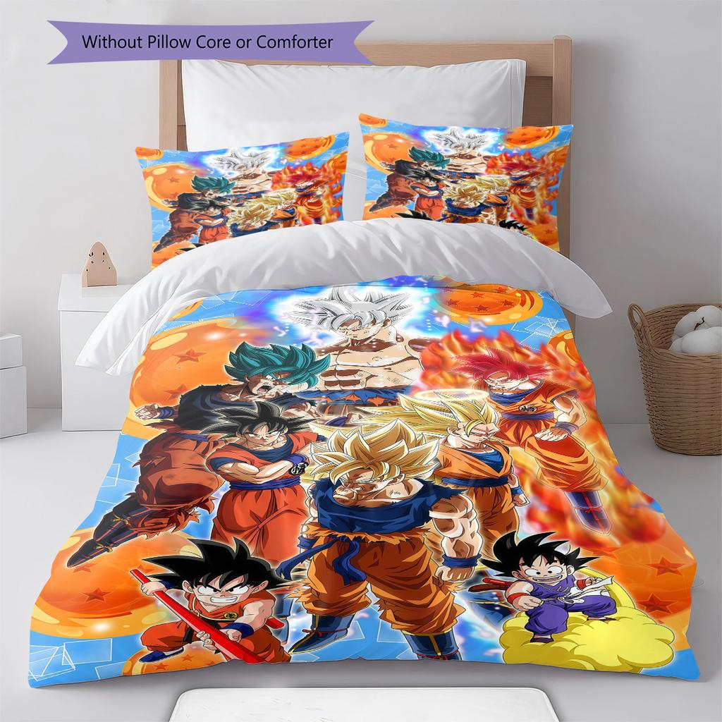 Povlečení se vzorem Son Goku, Sada přikrývky Potah na přikrývku Povlak na polštář Domácí dárek k narozeninám (1 * povlak na peřinu + 2 * povlak na polštář, bez jádra)