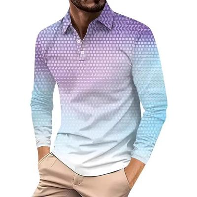 Fashion Men's Gradient Pattern 3D Printed Casual Street Style Neck Polo Shirt Men's Sports Long Sleeve