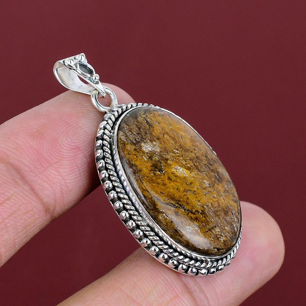 Bronzite pendant gemstone pendant antique jewelry 925 sterling silver pendant bronzite handmade jewelry healing stone pendant gifts for wife