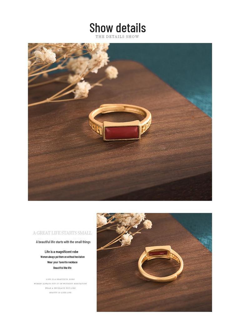 2022 Festive Gold-Plated Southern Red Agate Ring - Chinese Retro Jewelry