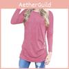 Fashion Women Long Sleeve Casual Blouse Stylish Tunic With Brown Button Accents