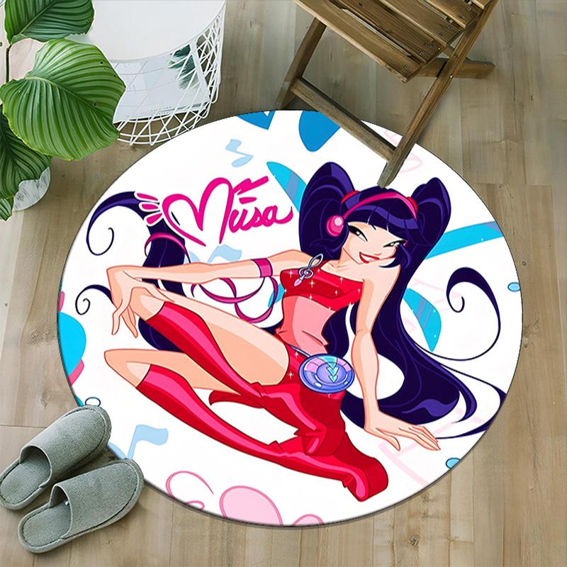 1pc Winx Club  Carpet, Round Rug, Comfortable, Suitable for Entryways, Living Rooms, Office, And Bedrooms, Christmas Decoration