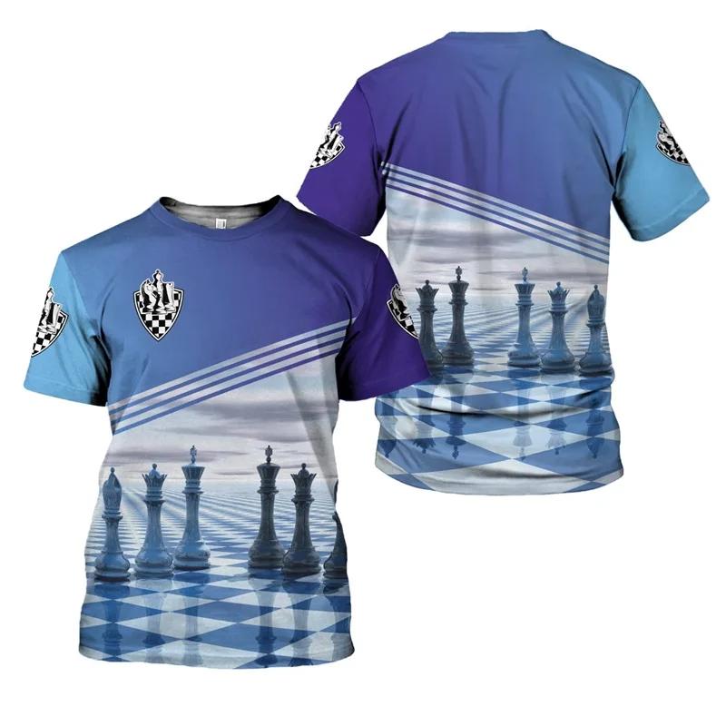 Summer Round Neck 3D Print CHESS Pattern Top Fashionable Casual Short Sleeved Men's T-shirts