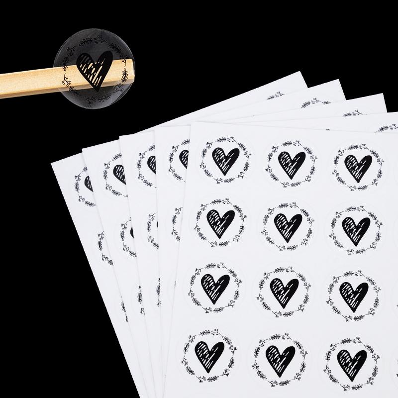 200Pcs Bronzing Transparent Sealing Stickers Love Heart Round Gold Silver Envelop Candy Bag Label for Baking Gift DIY Decoration