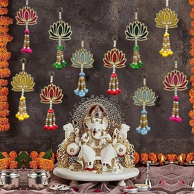 Drewniany Ręcznie Robiony Lotos Wielokolorowy, Styl Pomponów, Opakowanie 10 sztuk, do Dekoracji Ganapati, Dekoracji Diwali, Vrat VAR Laxmi| Ozdoby Ścienne do Dekoracji Domu,