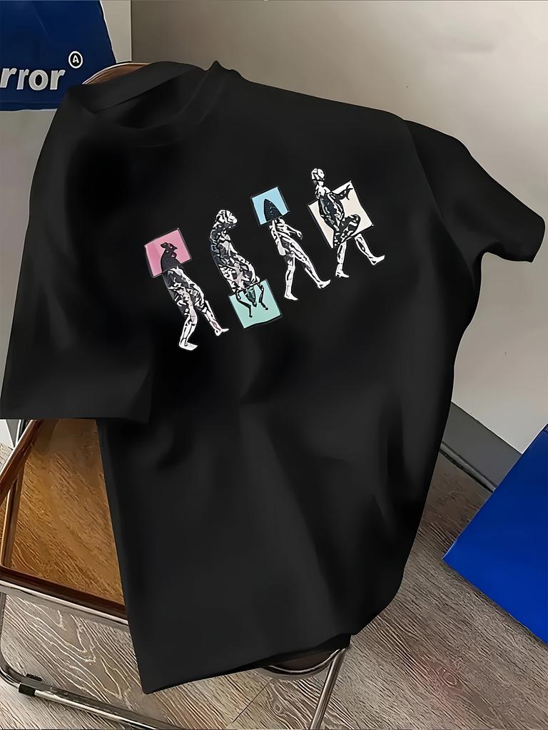 Men's Summer 100 Cotton Fashionable Casual Sports Loose Oversized Creative Letter Printed Round Neck Short Sleeved T-shirt Top