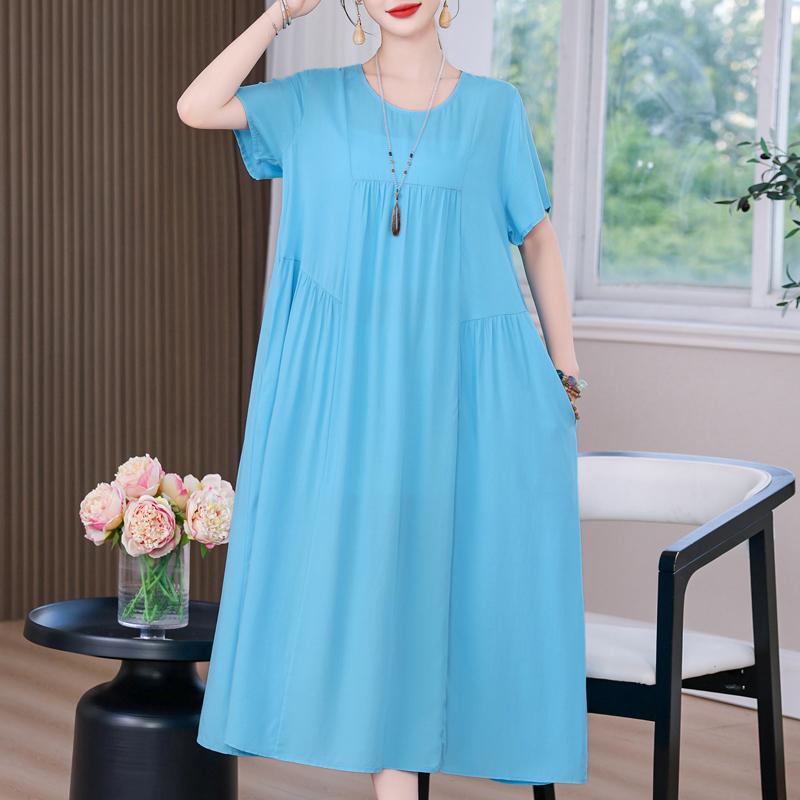 

Elegant Long Dress for Women Vintage Clothes Plus Size Casual Short Sleeve Summer Loose Dress 5XL
