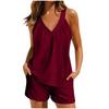 Women Sleeveless V Neck Two Piece Pajama Set With Loose Tank Top And Pocket Shorts For Casual Home Lounge Sleepwear Summer Daily Wear Outfit