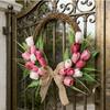 Flower Wreath Front Door Easter Wreath Fadeproof Artificial Spring Wreath for Indoor Outdoor Home Decor