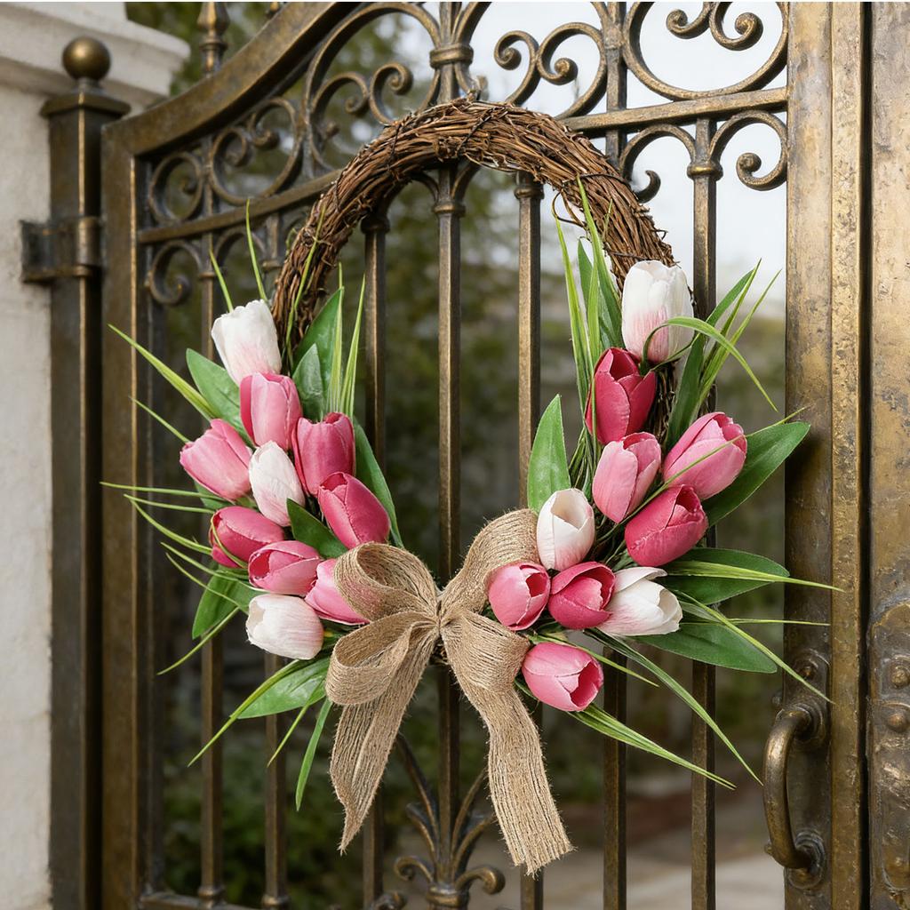 Flower Wreath Front Door Easter Wreath Fadeproof Artificial Spring Wreath for Indoor Outdoor Home Decor