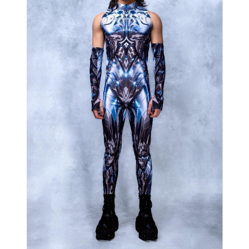 Unisex Cyber Punk 3D Digital Printing Halloween Party Role Play Outfit Women Men Cosplay Costume Carnival Jumpsuit