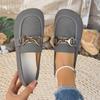 Women's Shoes Spring and Autumn New Korean Round Toe Shallow Metal Buckle Low Heel Flat Comfortable Casual Single Shoes
