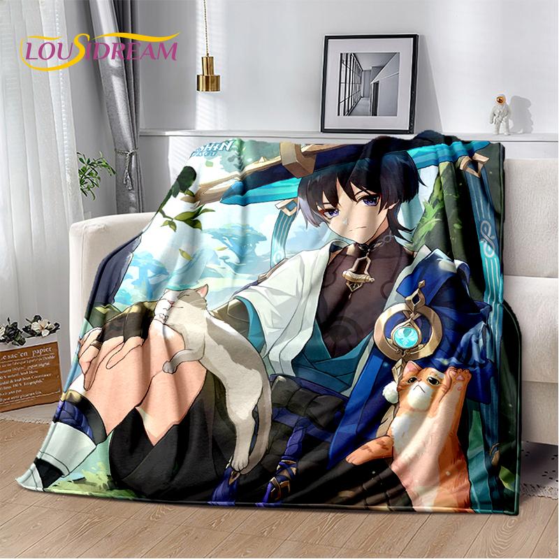 2025 New Cartoon Genshin Impact Character Solo Game Soft Blanket,Soft Throw Blanket for Home Bedroom Bed Sofa Picnic Child Gift