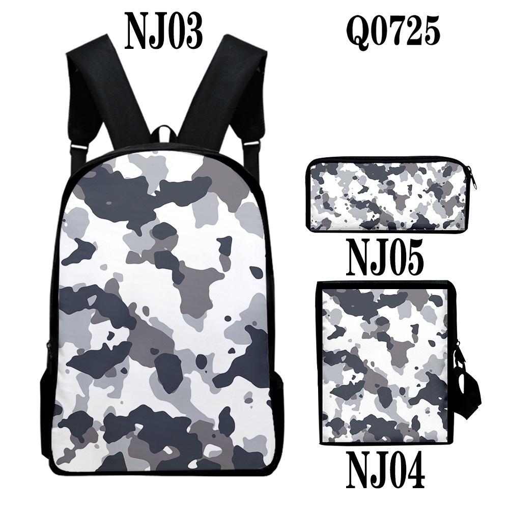 Classique Populaire Nouveauté Camouflage Impression 3D 3pcs/Ensemble élève Sacs d'école Sac à dos pour ordinateur portable Sac à dos Sac à bandoulière incliné Trousse