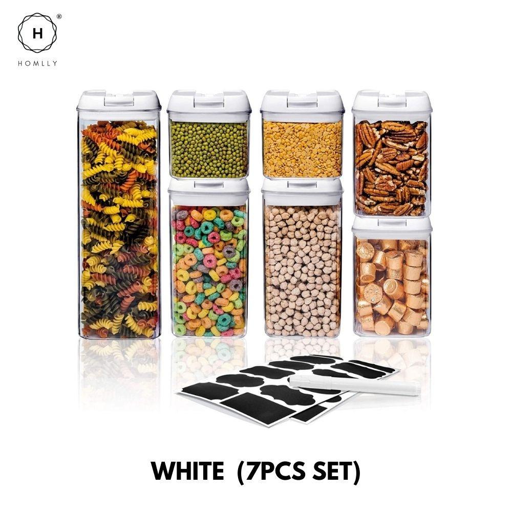 Homlly Uno 7 pieces BPA Free Air Tight Food Cookie Storage Cereal  Plastic Containers Set (Free Label Stickers)