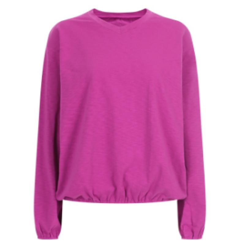Shop Women V Neck Band Shirring Loose FiT Long sleeVe T shirT Charcoal Dai Wsh
