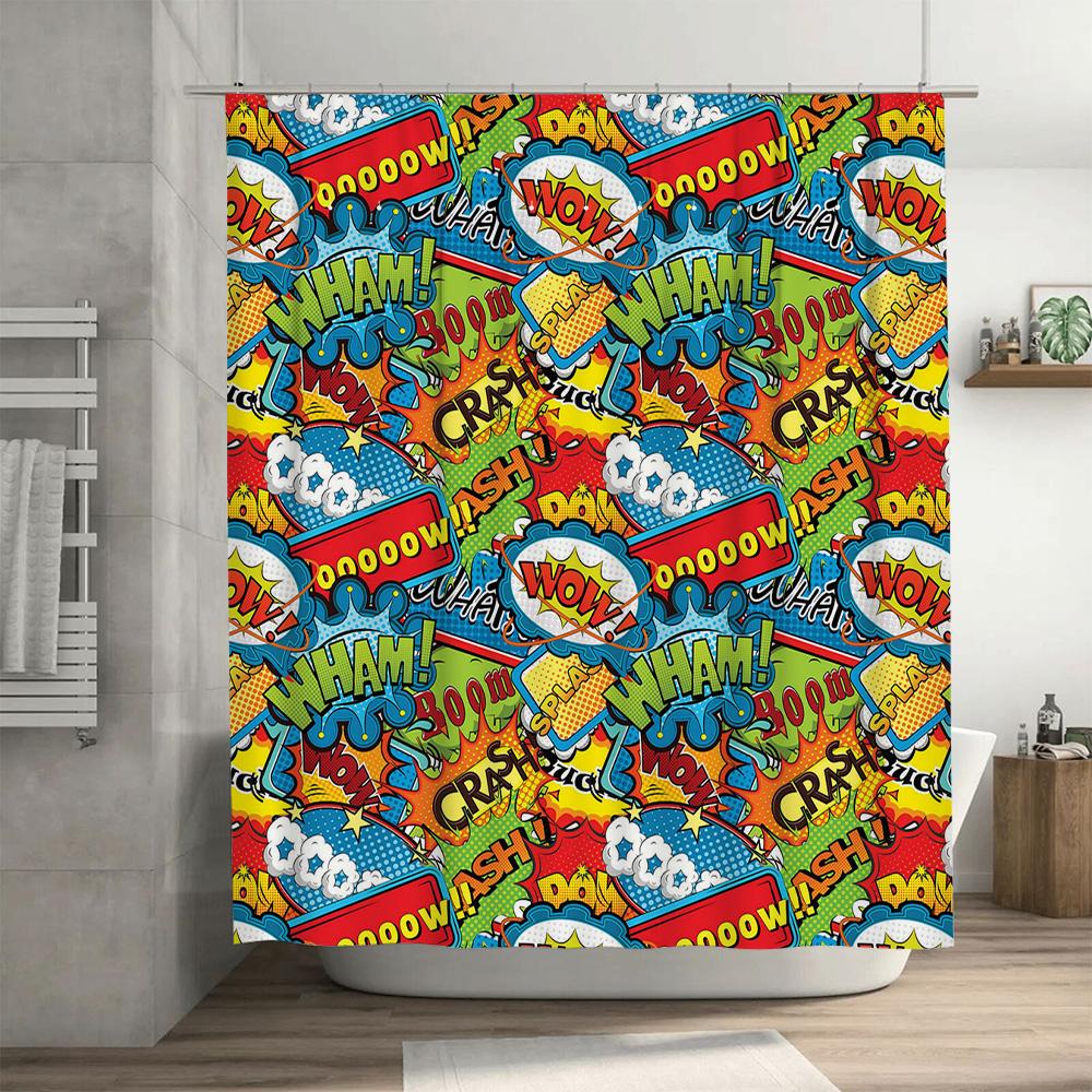 Duschvorhang im Comic-Stil Superhelden-Thema Heimdekoration Badezimmerteppich TPU Wasserdicht Badezimmer-Einsatz Für Kinderbäder