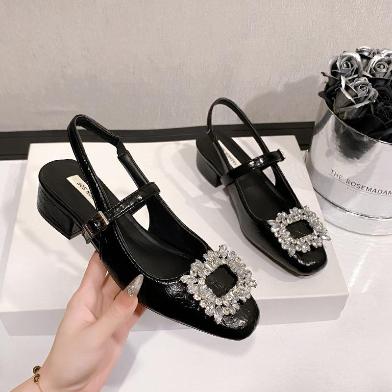 Women's Rhinestone Mary Jane Shoes New Design Chunky Heel Small Square Toe Gorgeous Low Top Dress Home Outdoor Fashion Hundred Shoes