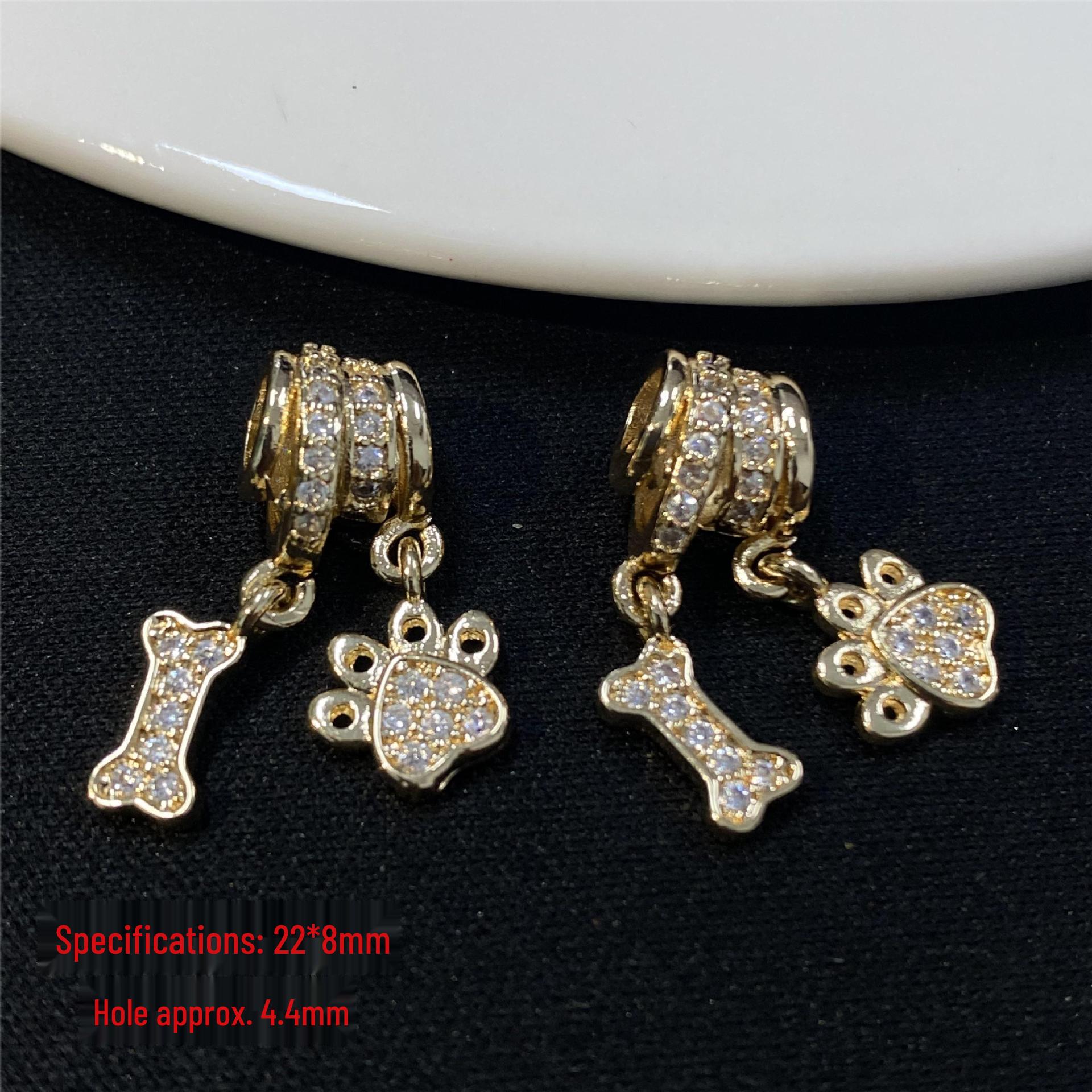 Gold Zirconia Bear Paw Pendant & Crystal Bracelet Beads - High Color Retention