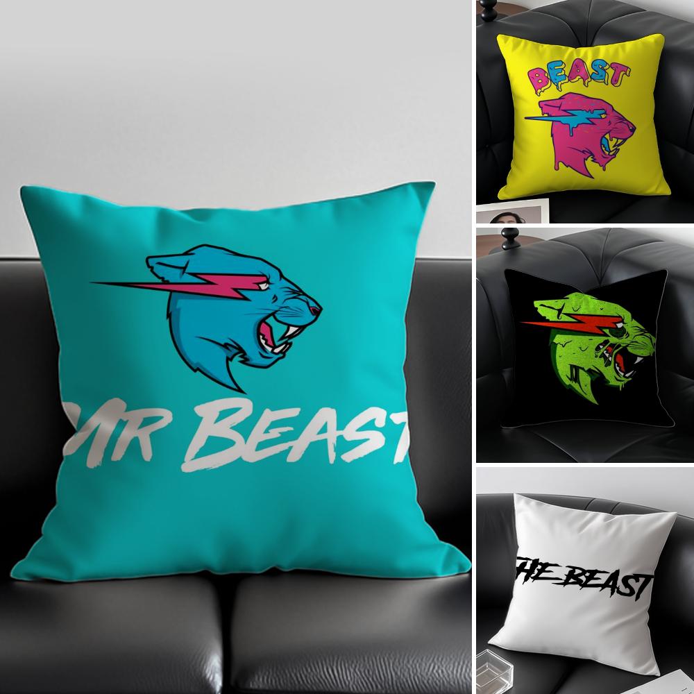 Creative Homewares Unisex Lnternet Celebrity M-Mrbeast Cushion Cover Pillow Case Anti-Dustmite Invisible Zipper Silky Plush Cushion