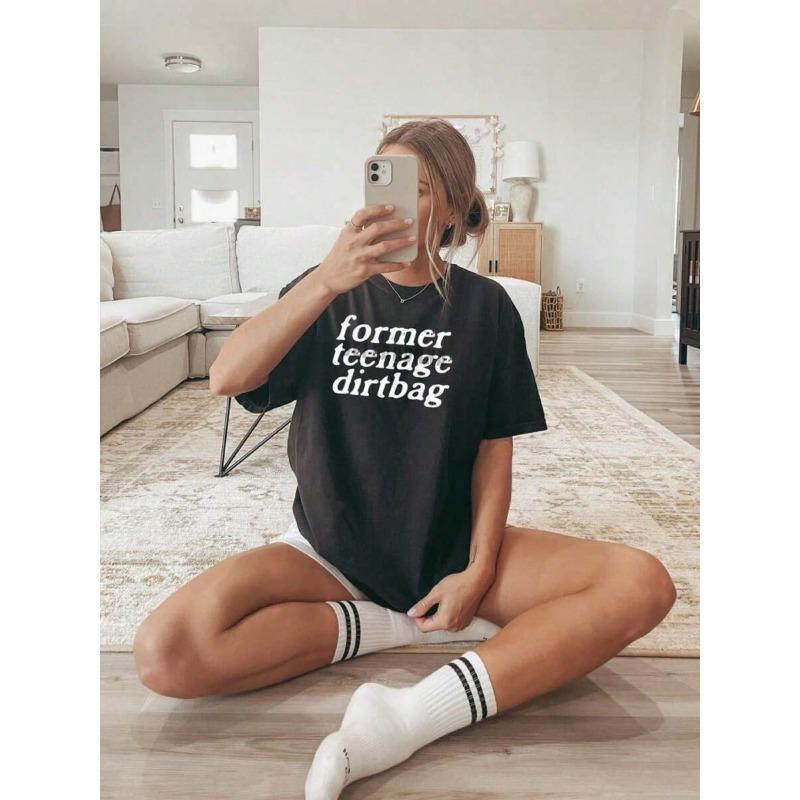 Elder Emo Mom Tee | Former Teenage Dirtbag Shirt, Sporty Athleisure Style, Crew Neck, Geometric-Pattern, S чёрный