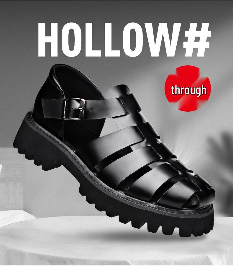 Men's Retro Leather Slip-On Sandals - Cool, Breathable, Lightweight Shoes with Thick Sole & Buckle