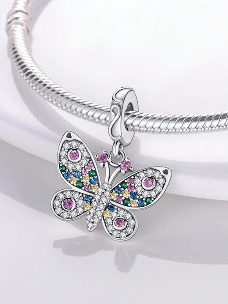 Charms Plata Colorful Butterfly Flowers Beads Charm Copper Plated Fit Copperoriginal Bracelet For Jewelry Making Diy Charm