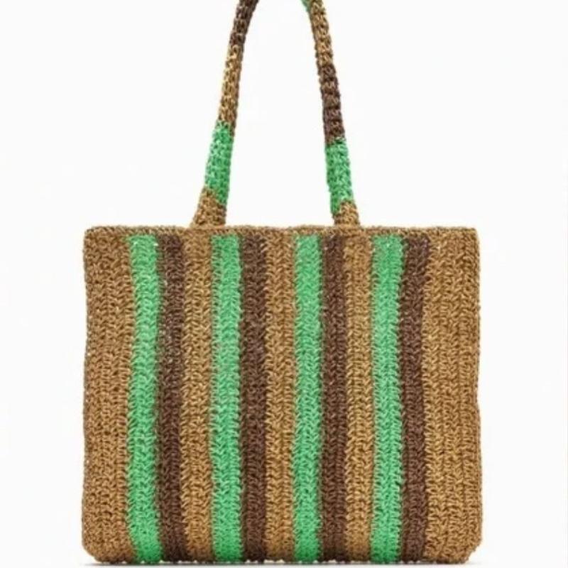 New High-end Contrasting Straw Bags, Hand-woven Bags, Large-capacity Shoulder Tote Bags, Vacation Beach Bags, Women's Bags
