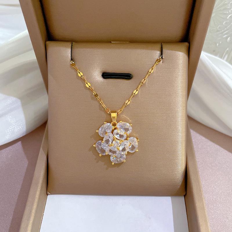 Titanium Steel Micro-Inlaid Gold Plated Women's Lucky Bead Necklace - Trendy Clavicle Chain Accessory