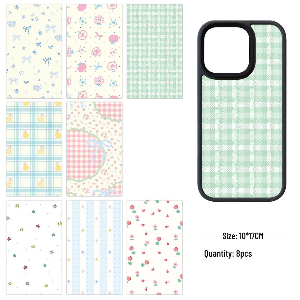 8 Sheets Girly Heart Korean Style Adhesive Phone Card Stickers, Decorative and Waterproof