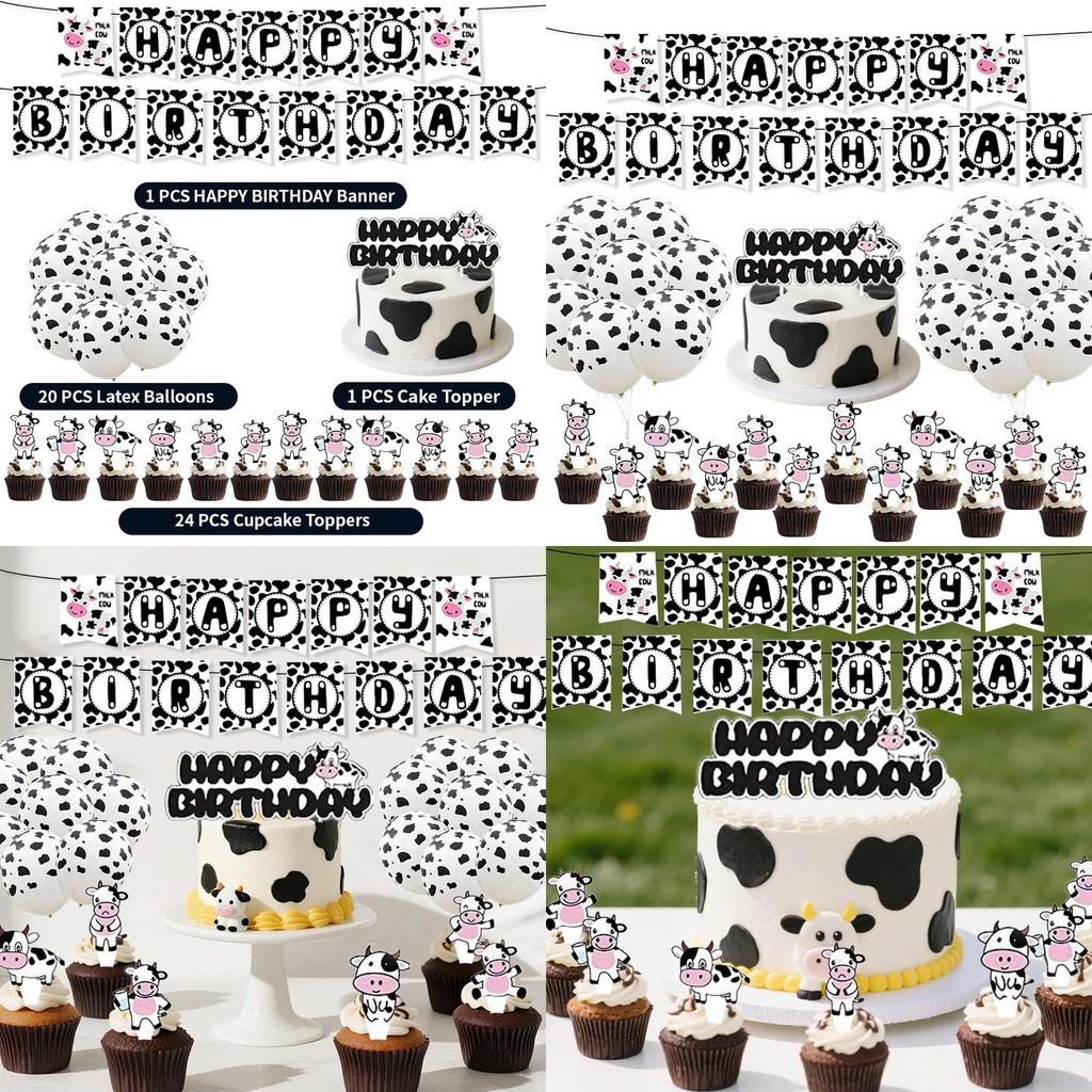Farm Animal Cow Theme Party Supplies With Paper Flags Balloons Events Birthday