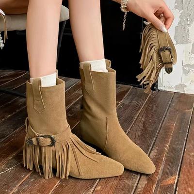 Bottines à franges pour femmes, chaussures habillées en daim, chaussures de créateur, bottes de neige confortables pour la marche, tendance pour femmes, Mujer Zapatos