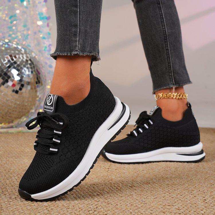 

Женские повседневные туфли на шнуровке, летний новый стиль, увеличивающие рост, противоскользящие, на толстом каблуке, вязаная сетка, резиновая подошва, кроссовки 35