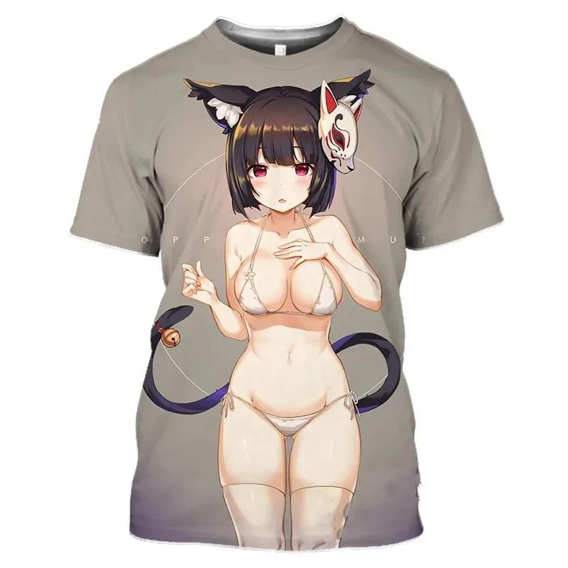 ETST0013 Nieuw Anime Game Strand Sexy Meisje 3D Geprint T-shirt met Ronde Hals Street Casual Heren en Dames O-Hals Oversized Sexy Avant-garde Plu 5XL